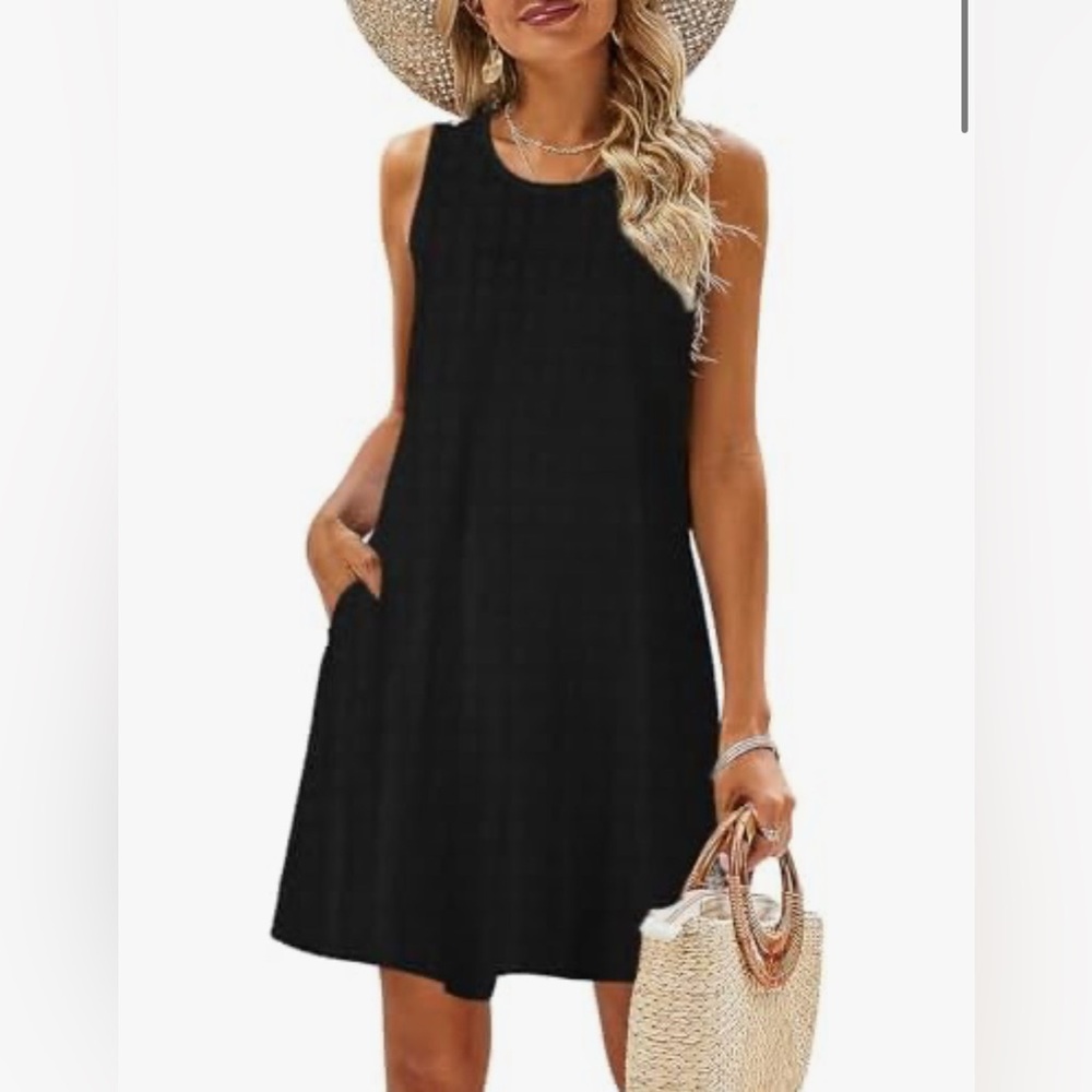 NEW Lightweight Casual Sleeveless Textured Short Coverup OR Tank Dress Pockets S
